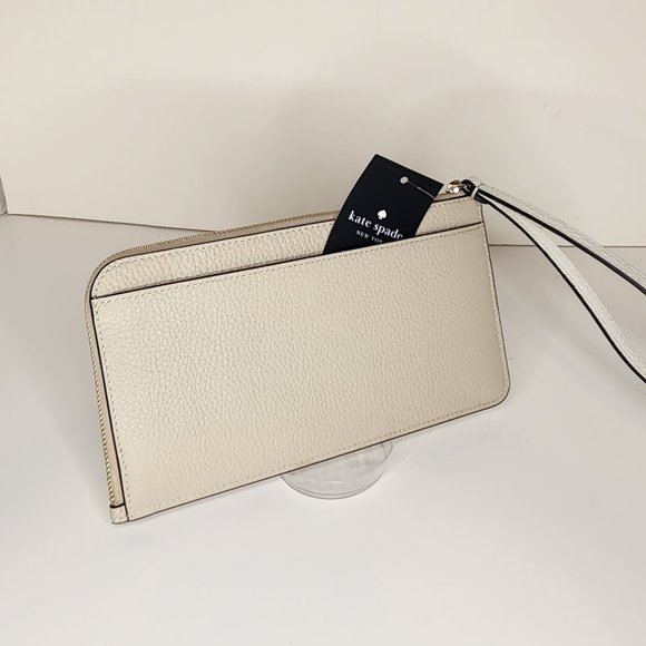 Kate Spade Medium Large Zip Wristlet - Lucy - Pebbled Leather - Light Sand - NWT - Picture 8 of 9